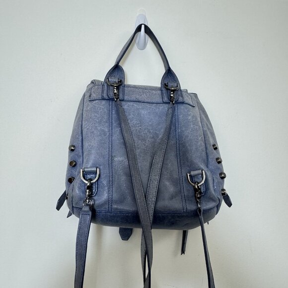 Botkier Warren Leather Backpack Blue Drawstring Zipper Straps - Picture 4 of 13